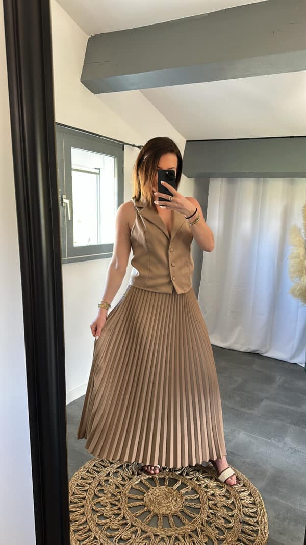 Jupe plissée SOLINE - Taupe – Image 4